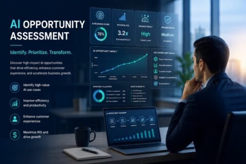 Business leader reviewing AI opportunity assessment dashboard